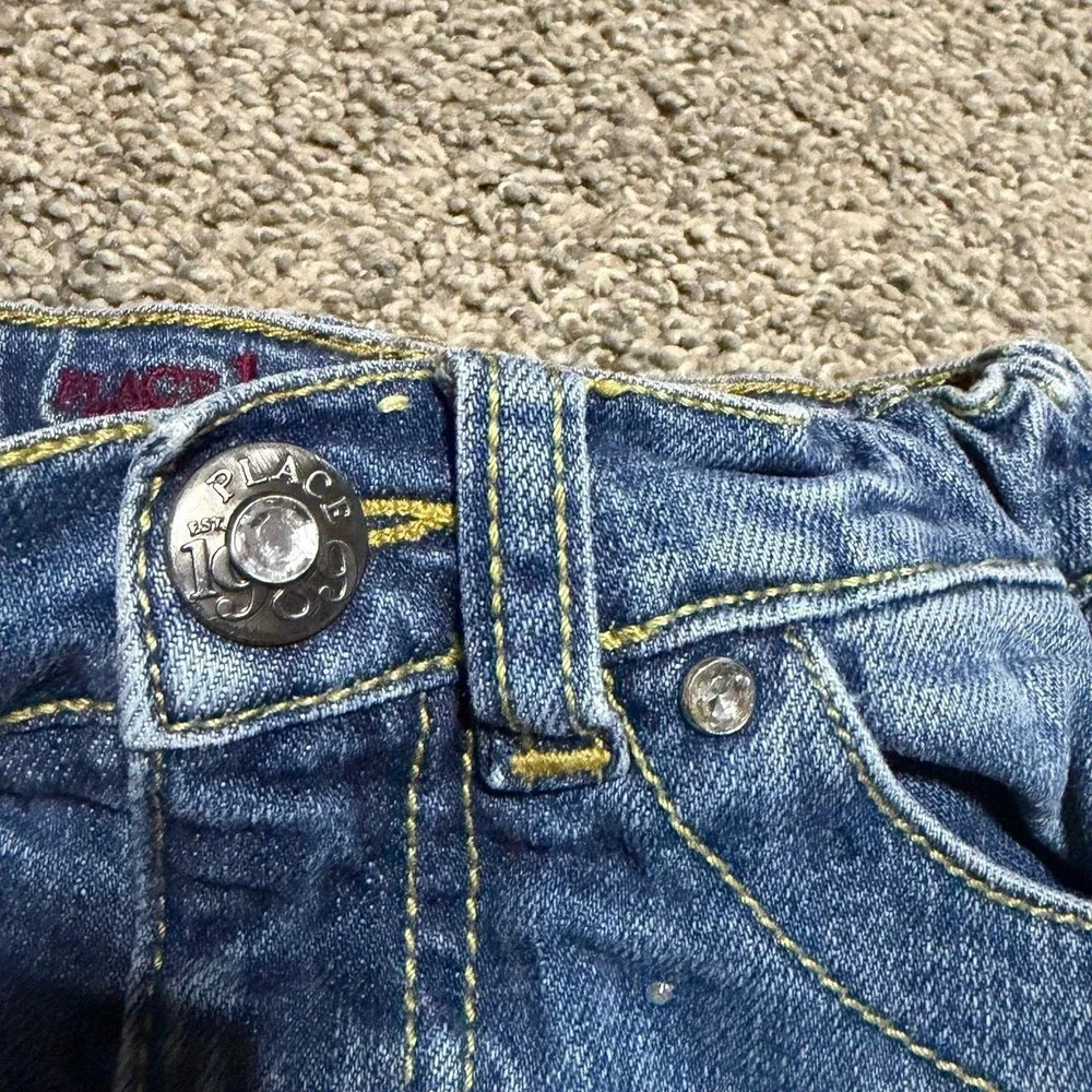 PLACE Girls Size 5 Denim Skort Rhinestone Heart Embellished Y2K Jean Skirt